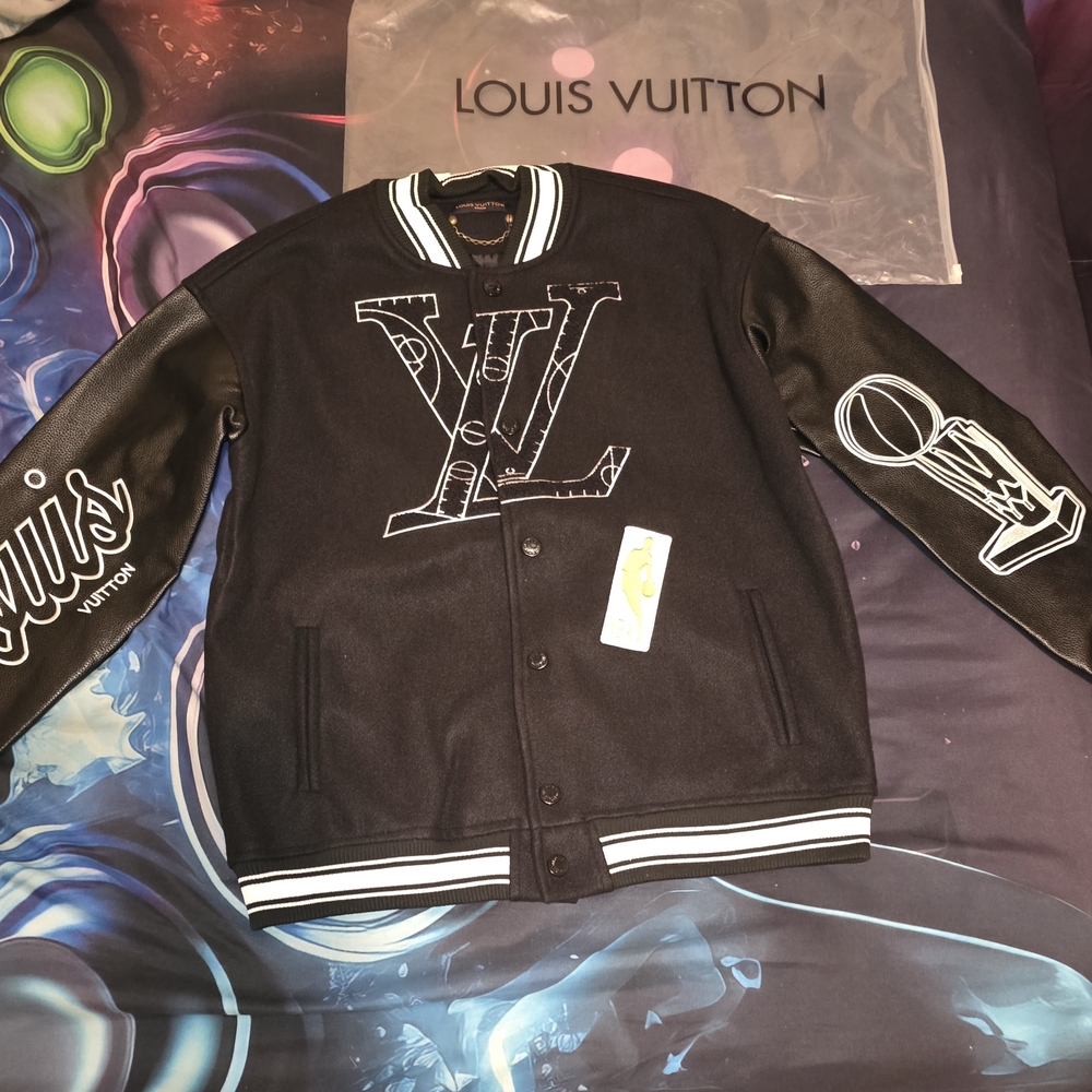 Louis Vuitton Black Varsity Bomber Jacket with White Trim